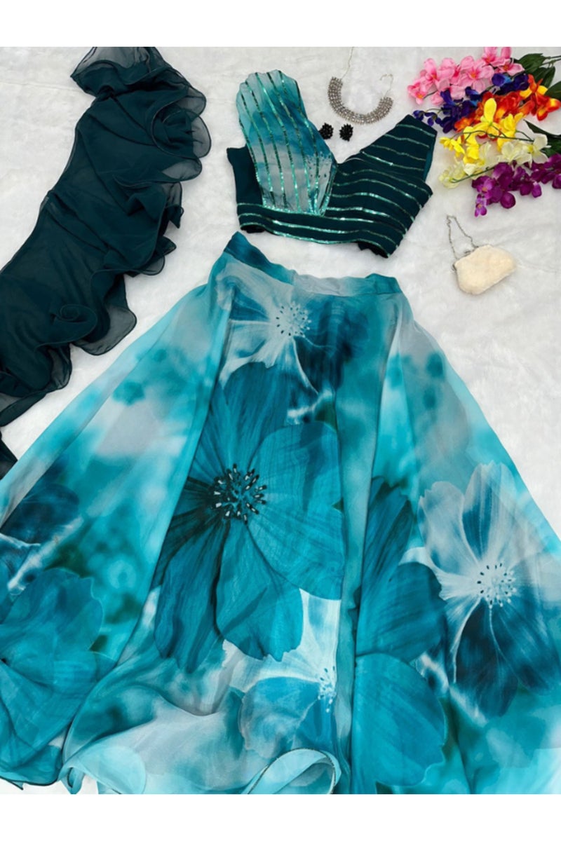 Jimmy Organza Silk Lehenge Choli Dupatta - HRT5136 - L - Image 2