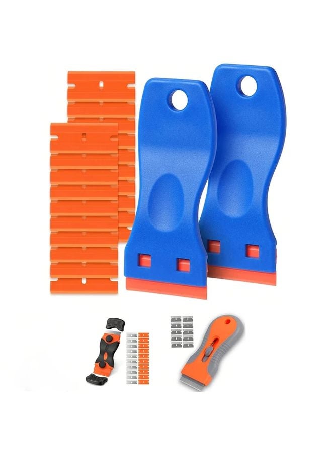 Blue Scraper Set 2Pcs Durable Metal Plastic 20 Replaceable Blades For Floor Stove Car Window Glass Sticker Removal - Image 2