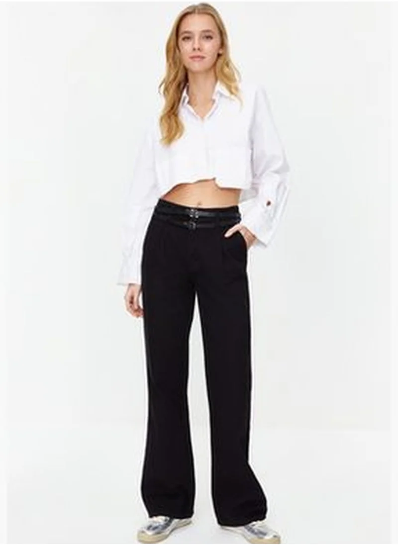 trendyol Black Belt Detailed High Waist Wide Leg Jeans TWOSS24JE00130