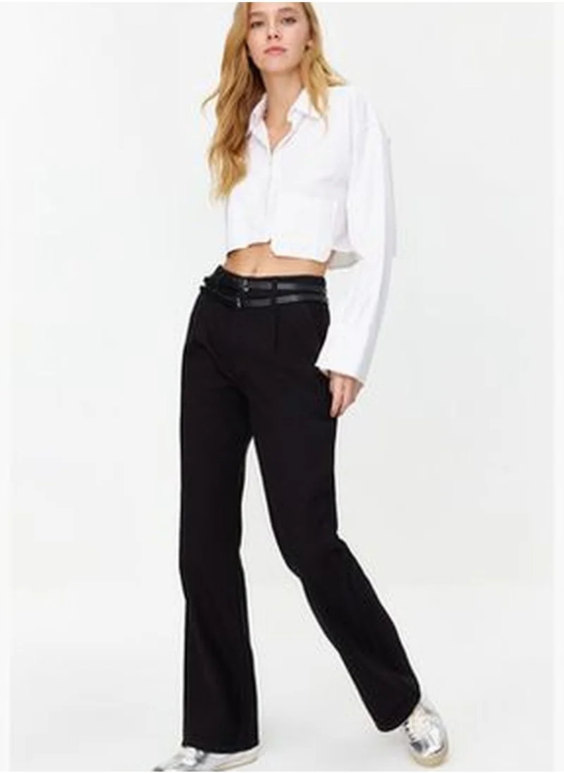 trendyol Black Belt Detailed High Waist Wide Leg Jeans TWOSS24JE00130