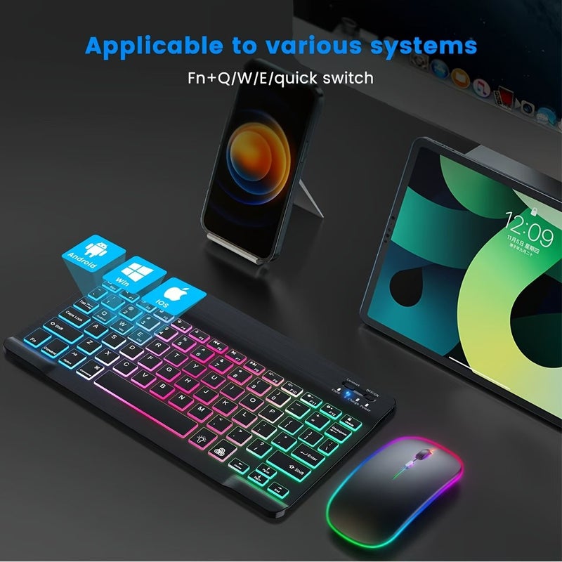 Rechargeable Ultra Thin Wireless Keyboard And Mouse Combo Multicolor For IOS Android Windows Tablets Smartphones - Image 1