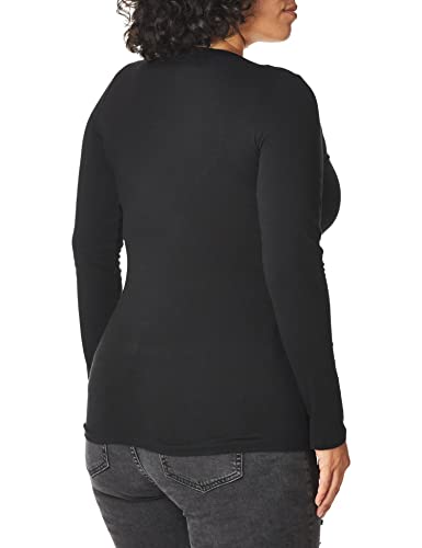 Ambiance Basic Jersey Cotton Wide V-Neck Long Sleeve Casual Tee Shirt - Black - Medium - Image 2