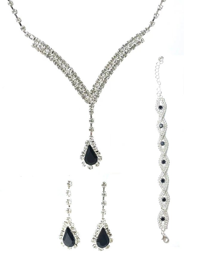 Zeemey 1 Pair Of Earrings + 1 Necklace + 1 Bracelet Elegant Jewelry Set Silver Plated Inlaid Shining Rhinestone Pick A Color U Prefer - Image 1