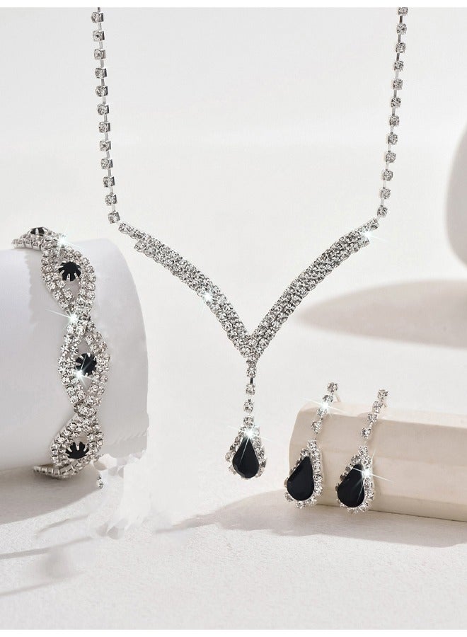 Zeemey 1 Pair Of Earrings + 1 Necklace + 1 Bracelet Elegant Jewelry Set Silver Plated Inlaid Shining Rhinestone Pick A Color U Prefer - Image 3