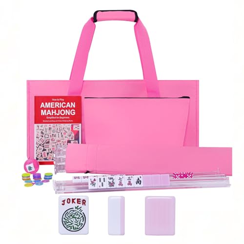 GUSTARIA American Mahjong Game Set 166 Pink Tiles Pink Bag and Accessories 4 AllinOne Transparent RackPushers Mahjong Tiles Set - Image 1