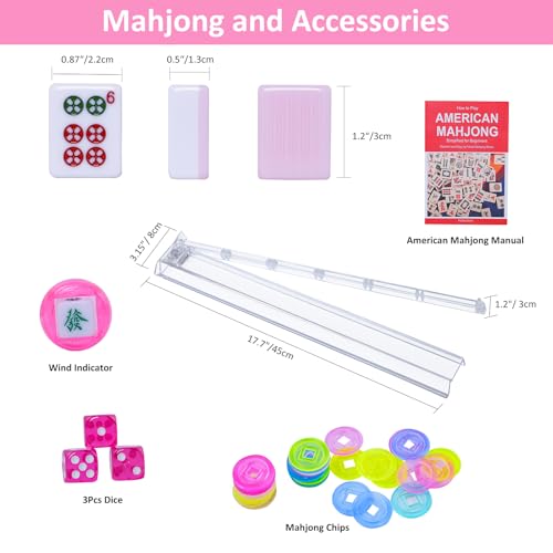 GUSTARIA American Mahjong Game Set 166 Pink Tiles Pink Bag and Accessories 4 AllinOne Transparent RackPushers Mahjong Tiles Set - Image 5