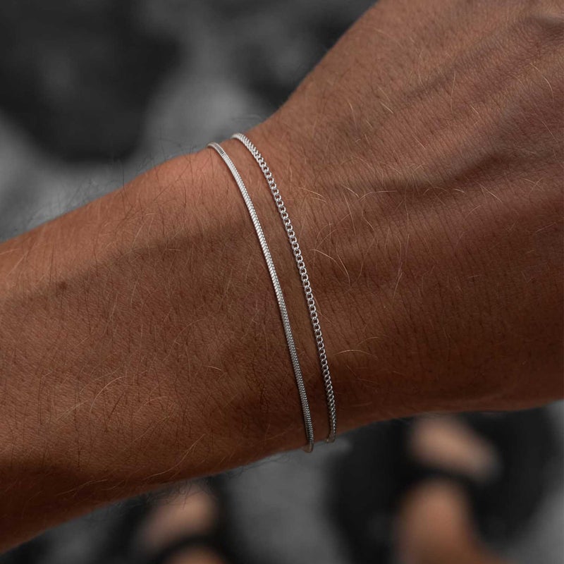 Moodear Dainty Mens Bracelet Set - Thin Stackable 925 Sterling Silver Cuban Link Snake Chain Trendy 7In Mens Bracelets Jewelry - Image 3