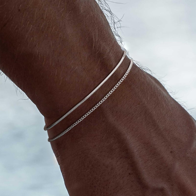 Moodear Dainty Mens Bracelet Set - Thin Stackable 925 Sterling Silver Cuban Link Snake Chain Trendy 7In Mens Bracelets Jewelry - Image 4