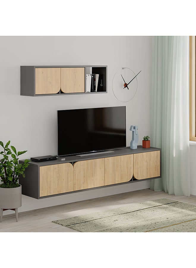 Mourah Home Spark Tv Unit Up To 70 Inches With Storage - Dark Grey/Oak - 2 Years Warranty  - Image 2