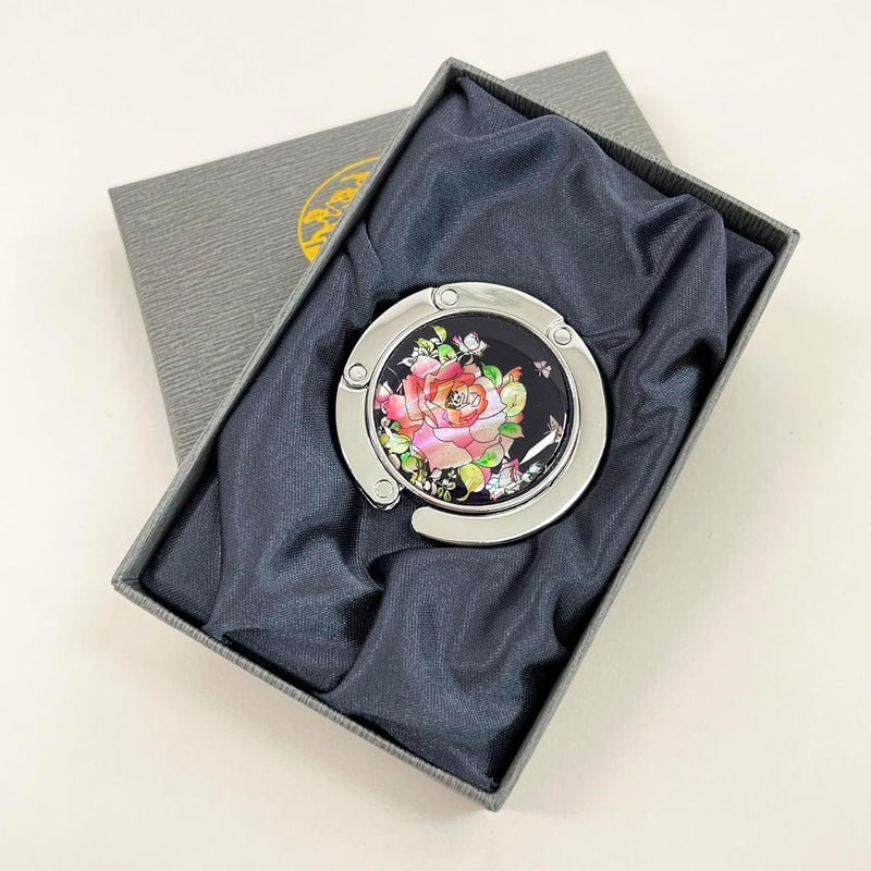 PLAY Mother of Pearl Purse Hook Magnet Clip Table Handbag Hanger Foldable Table Holder (Red Rose) - Image 4