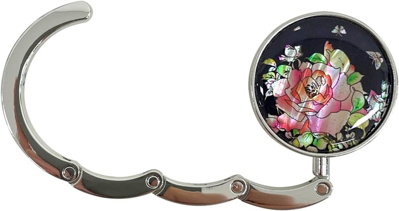 PLAY Mother of Pearl Purse Hook Magnet Clip Table Handbag Hanger Foldable Table Holder (Red Rose) - Image 3