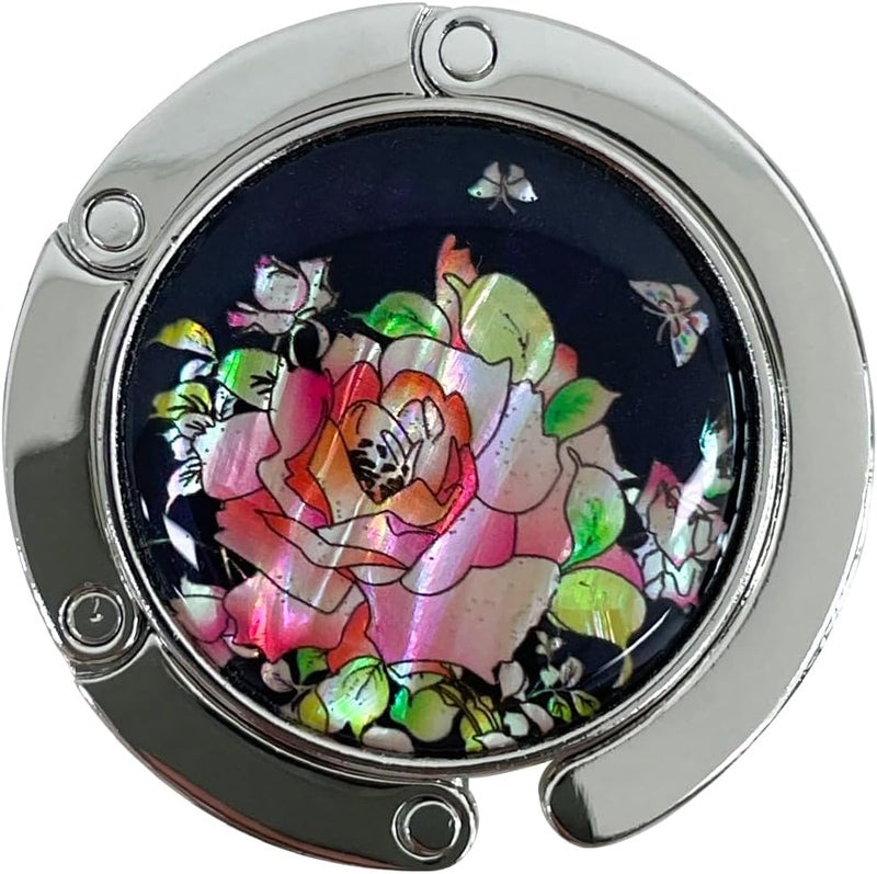 PLAY Mother of Pearl Purse Hook Magnet Clip Table Handbag Hanger Foldable Table Holder (Red Rose) - Image 1