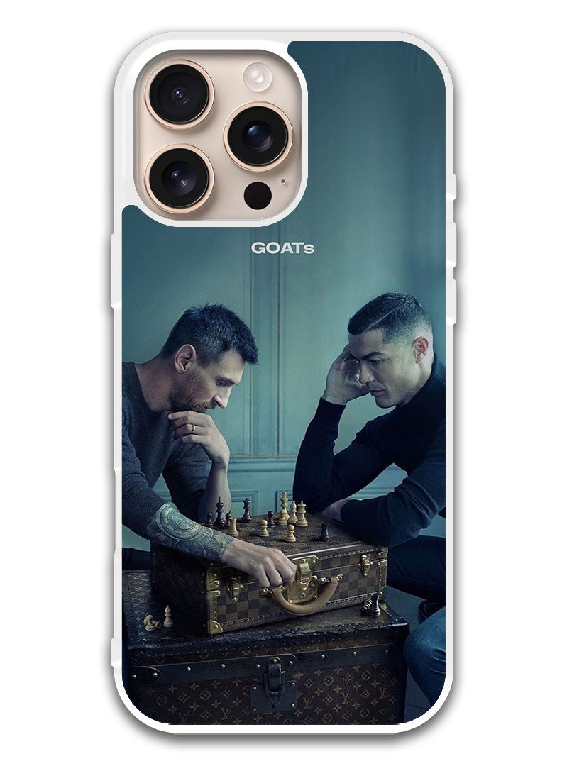 Theodor Protective Case Cover For APPLE IPHONE 16 Pro Messi & Ronaldo Chess (White Bumper) - Image 1