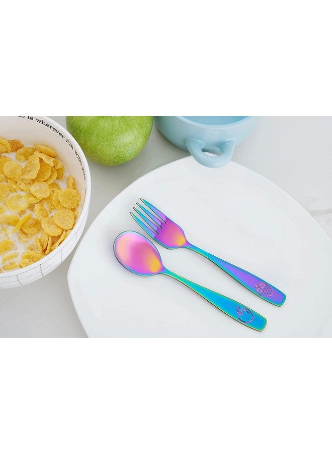 تشيل أوت لايف طقم أدوات فضية للأطفال من الفولاذ المقاوم للصدأ مكون من 6 قطع، أدوات مائدة آمنة للأطفال والأطفال الصغار، مجموعة أدوات مائدة معدنية للأطفال (تتضمن 3 ملاعق صغيرة للأطفال و3 شوكات بالأشعة فوق البنفسجية بألوان قوس قزح) - Image 4