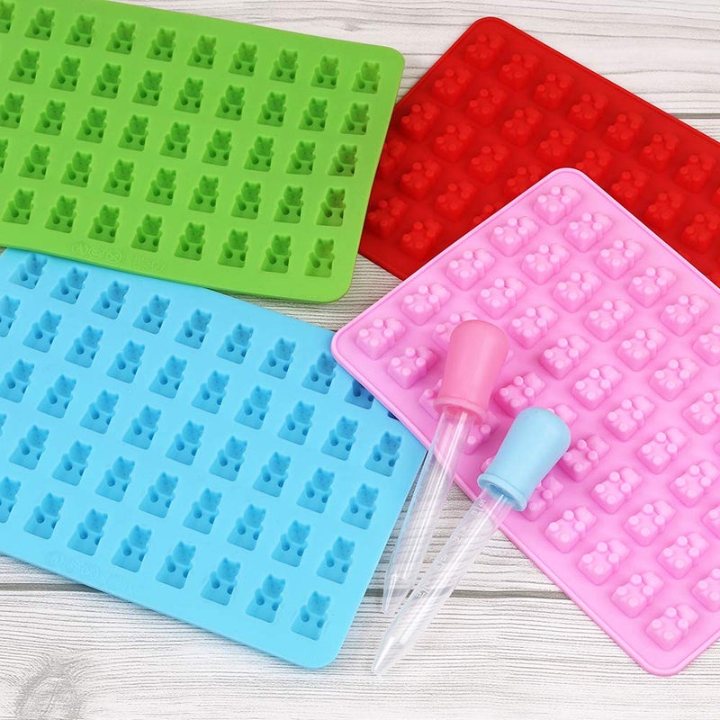 homEdge Silicone Gummy Bear Candy Molds, Set of 4 Packs Non Stick Food Grade Chocolate Gummy Mold Bonus with 2 Dropper-Blue, Red, Green and Pink - Image 2