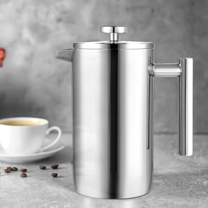 YAMDA 1000Ml French Press Coffee Maker  Double Wall Insulated Stainless Steel Cafetiere With 4Level Filtration Heat Retention RustFree  Easy Clean Coffee Press Pot For Home Office  Gifting - Image 4
