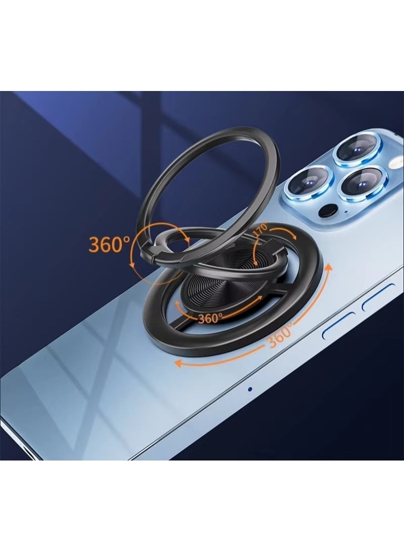 لياوسيسي حامل حلقة مغناطيسي للهاتف متوافق مع MagSafe - دوار 360 درجة قابل للتعديل، مسند أصابع وقاعدة، متوافق مع iPhone 15/14/13/12 وسامسونج (أسود) - Image 4