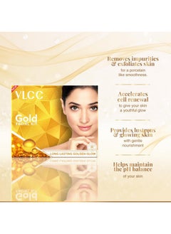 VLCC VLCC Gold Facial Kit - Single Use | Salon Like Facial at Home in Just 6-Steps | Includes Cleanser, Scrub, Cream, Face Pack & Moisturizing Gels | 2.12 Oz/60g  - Image 3