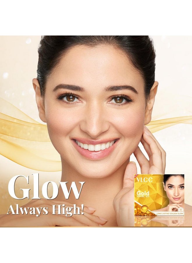 VLCC - VLCC Gold Facial Kit - Single Use | Salon Like Facial at Home in Just 6-Steps | Includes Cleanser, Scrub, Cream, Face Pack & Moisturizing Gels | 2.12 Oz/60g - Image 1