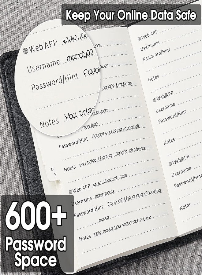 WEMATE Password Book with Lock, Password Book with Alphabetical Tabs 600+ Password Spaces, Password Logbook, Password Keeper for Computer 4.33 X 6.18 Inch Black - Image 5