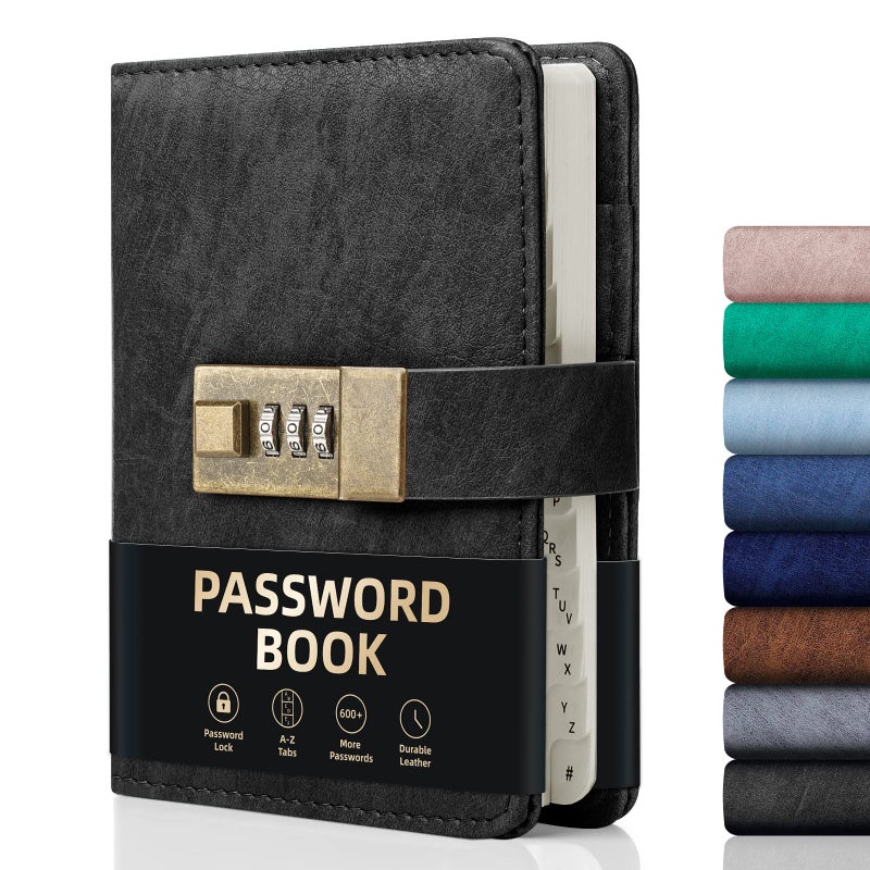 WEMATE Password Book with Lock, Password Book with Alphabetical Tabs 600+ Password Spaces, Password Logbook, Password Keeper for Computer 4.33 X 6.18 Inch Black - Image 1