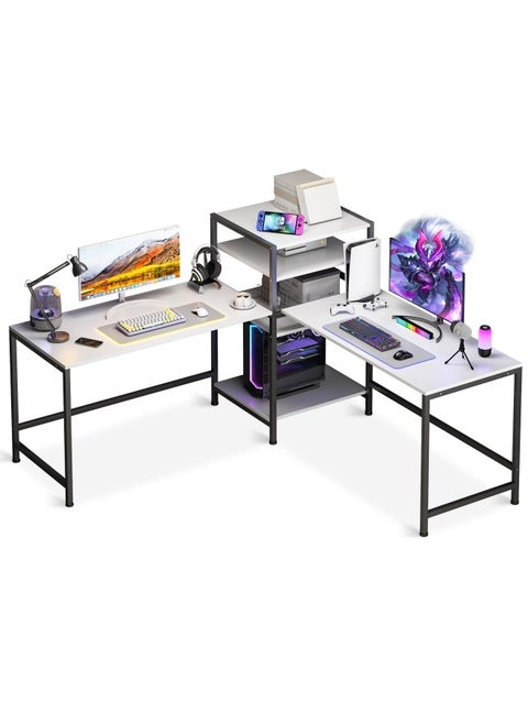 Gaming Table with Bookshelf,L-shaped Corner Desk Bring 4 Storage Shelves, Used as Computer Table,Study Desk,Home Office Desk and Workstation