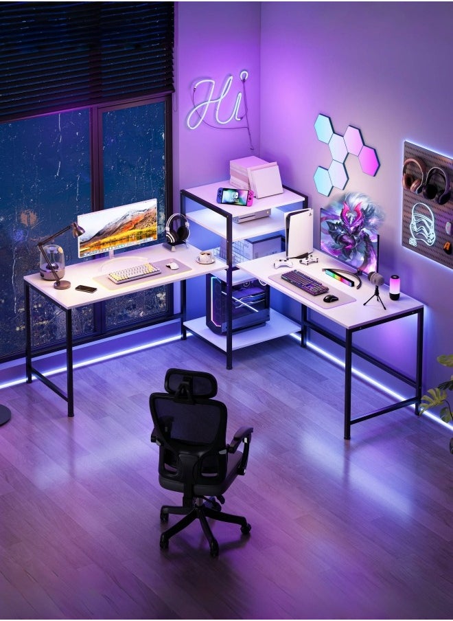 Gaming Table with Bookshelf,L-shaped Corner Desk Bring 4 Storage Shelves, Used as Computer Table,Study Desk,Home Office Desk and Workstation