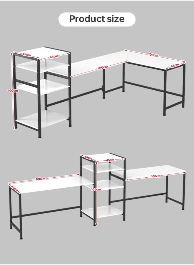 Gaming Table with Bookshelf,L-shaped Corner Desk Bring 4 Storage Shelves, Used as Computer Table,Study Desk,Home Office Desk and Workstation