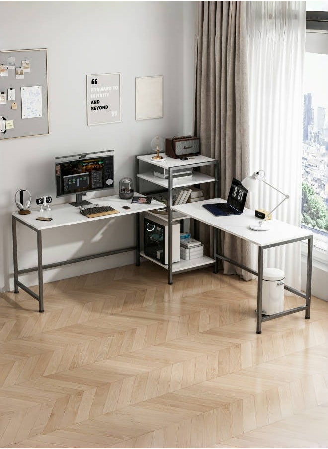 Gaming Table with Bookshelf,L-shaped Corner Desk Bring 4 Storage Shelves, Used as Computer Table,Study Desk,Home Office Desk and Workstation