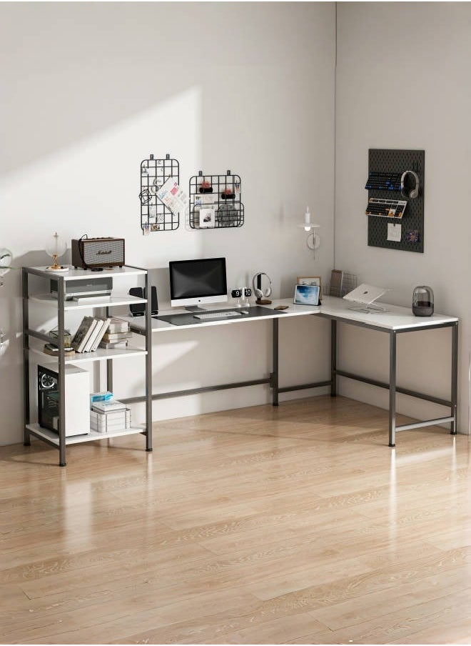 Gaming Table with Bookshelf,L-shaped Corner Desk Bring 4 Storage Shelves, Used as Computer Table,Study Desk,Home Office Desk and Workstation