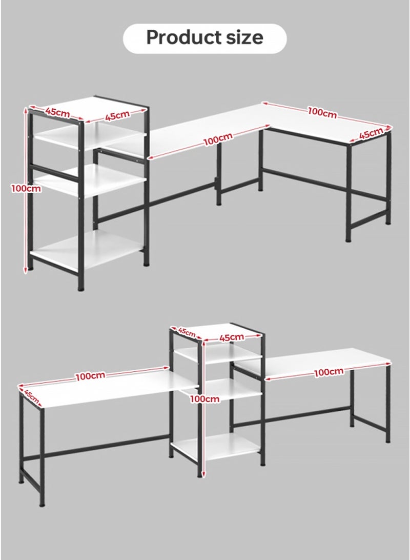 اديببولا طاوله قيمنق مع رف كتب، مكتب زاوية على شكل حرف L مع 4 رفوف تخزين، يمكن استخدامها كطاولة كمبيوتر، مكتب دراسة، مكتب منزلي ومحطة عمل - Image 4