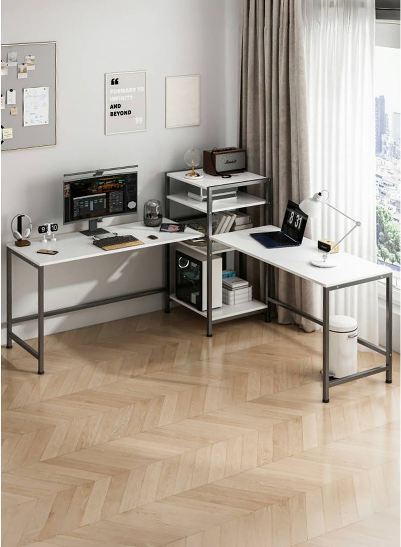 اديببولا طاوله قيمنق مع رف كتب، مكتب زاوية على شكل حرف L مع 4 رفوف تخزين، يمكن استخدامها كطاولة كمبيوتر، مكتب دراسة، مكتب منزلي ومحطة عمل - Image 5