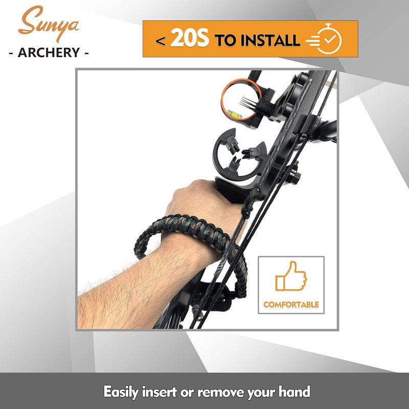 Sunya Archery Bow Wrist Sling, 550 Paracord Strap Comfortable on Hand.100% Full Grain Leather Yoke, Multiple Camo Colors.Fit Compound Bow Stabilizer & Recurve. - Image 5