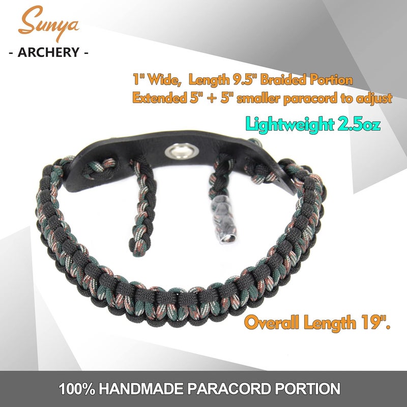Sunya Archery Bow Wrist Sling, 550 Paracord Strap Comfortable on Hand.100% Full Grain Leather Yoke, Multiple Camo Colors.Fit Compound Bow Stabilizer & Recurve. - Image 3