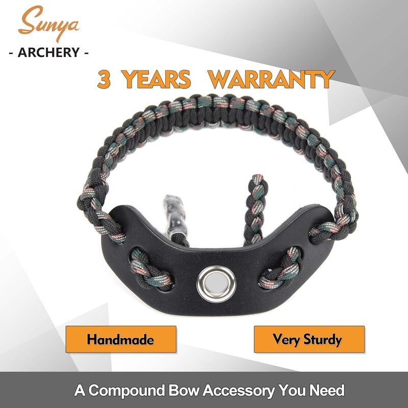 Sunya Archery Bow Wrist Sling, 550 Paracord Strap Comfortable on Hand.100% Full Grain Leather Yoke, Multiple Camo Colors.Fit Compound Bow Stabilizer & Recurve. - Image 2