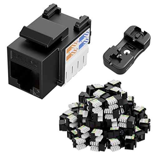 iwillink 10Gbps Cat6 Keystone Jack and Punch-Down Stand, 50-Pack, RJ45 Ethernet Keystone Jacks, 90-Degree UTP Modular Punch Down Keystone Jack Adapter, Black - Image 1