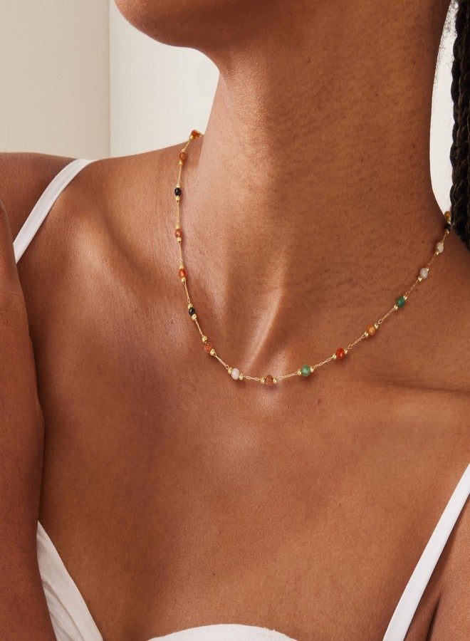 Fettero Dainty Beads Choker Neckces for Women - 14K Gold Plated Colorful Beaded Necklace Choker Summer Beach Boho Necklace Jewelry Gift - Image 4
