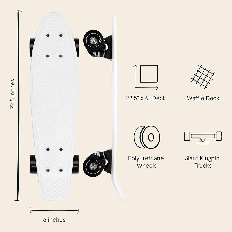 Retrospec Quip Mini Cruiser Skateboard 22.5" Classic Retro Plastic Cruiser Complete Skateboard with ABEC 7 Bearings and PU Wheels Compact Board w/Grippy, Molded Waffle Deck - Image 2