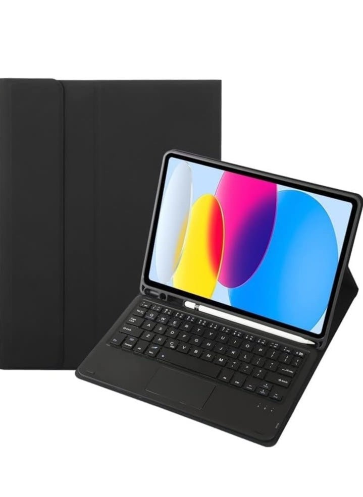 Touchpad iPad 10th Generation Case with Keyboard, Smart Detachable Keyboard Folio Cover for New iPad 10th Gen 10.9" 2022 (A2696/A2757/A2777), Built-in Pencil Holder, Black