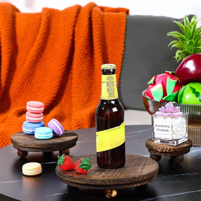 Amyhill 3 Pcs 8/6/4 Inch Wooden Risers for Display Wood Pedestal Stand Mini Tray Stand Round Wooden Pedestal Holder Rustic Riser for Decor Tiered Tray Decor Home Kitchen(Brown) - Image 5