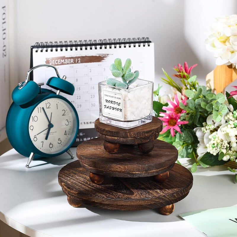 Amyhill 3 Pcs 8/6/4 Inch Wooden Risers for Display Wood Pedestal Stand Mini Tray Stand Round Wooden Pedestal Holder Rustic Riser for Decor Tiered Tray Decor Home Kitchen(Brown) - Image 4