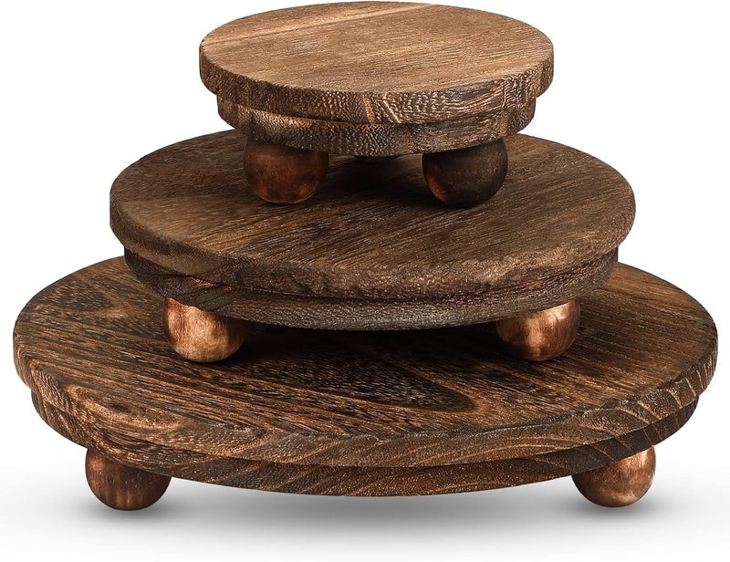 Amyhill 3 Pcs 8/6/4 Inch Wooden Risers for Display Wood Pedestal Stand Mini Tray Stand Round Wooden Pedestal Holder Rustic Riser for Decor Tiered Tray Decor Home Kitchen(Brown) - Image 1