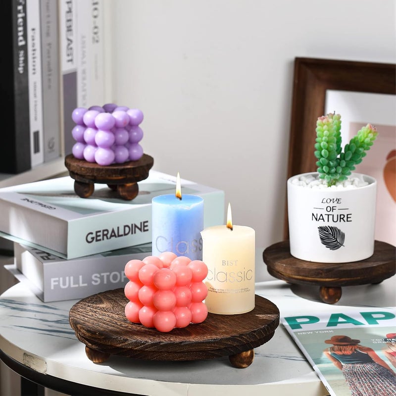 Amyhill 3 Pcs 8/6/4 Inch Wooden Risers for Display Wood Pedestal Stand Mini Tray Stand Round Wooden Pedestal Holder Rustic Riser for Decor Tiered Tray Decor Home Kitchen(Brown) - Image 3