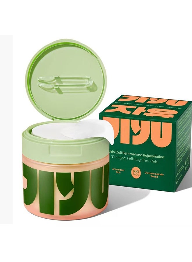 Jiyu Skin Cell Renewal and Rejuveenation Toning&polishing Face Pads,care Anti-Aging, Dark Spot & Wrinkle Minimizing Toner Pads - Hydrating with Snail Mucin, Centella Asiatica, Niacinamide, Peptides - for Acne Marks & Hyperpigmentation - 100 Count - Image 1