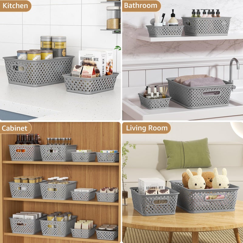 MaxGear Organization and Storage 3 Packs, Plastic Bins Organizer Bins, Woven Baskets for Storage, Plastic Baskets with Handles, Grey Basket for Organizing, Basket Organizer for Home and Office, Large - Image 5