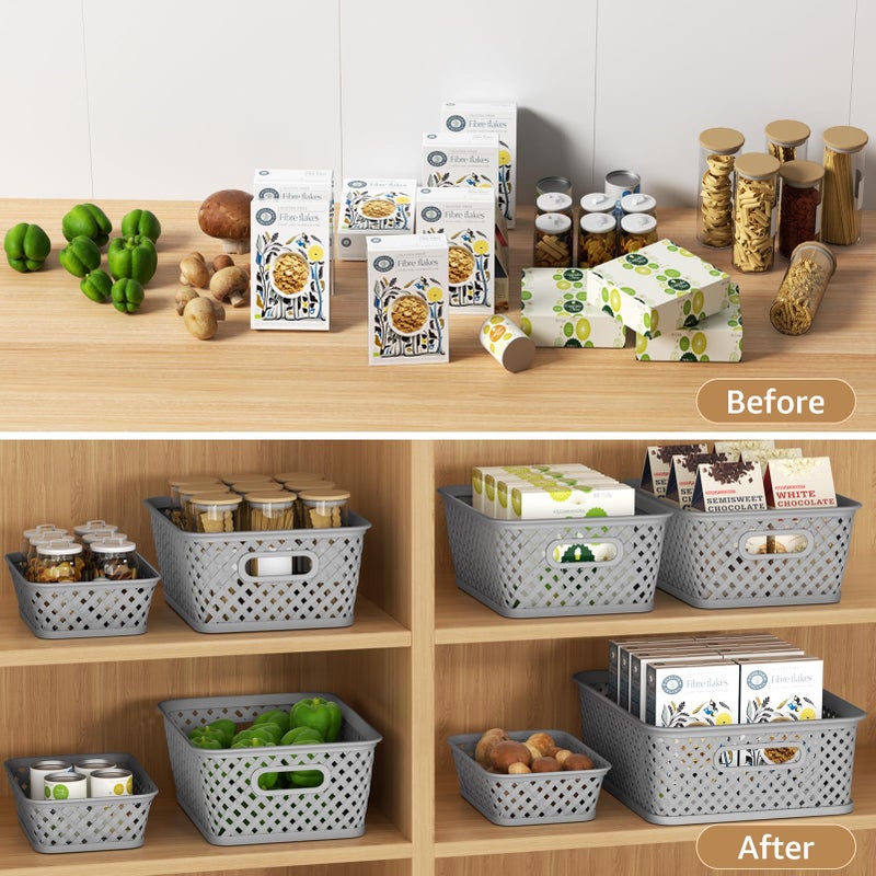MaxGear Organization and Storage 3 Packs, Plastic Bins Organizer Bins, Woven Baskets for Storage, Plastic Baskets with Handles, Grey Basket for Organizing, Basket Organizer for Home and Office, Large - Image 4
