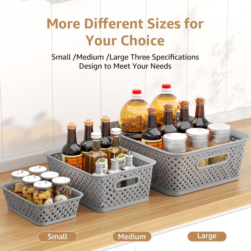 MaxGear Organization and Storage 3 Packs, Plastic Bins Organizer Bins, Woven Baskets for Storage, Plastic Baskets with Handles, Grey Basket for Organizing, Basket Organizer for Home and Office, Large - Image 3