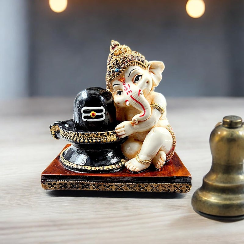 Karigaari India Ganesha Idol for Car Dashboard I Ganesh ji ki Murti in Shivling Pooja Pose I Cute Ganesha Showpiece for Home DecorGiftOffice - Image 1
