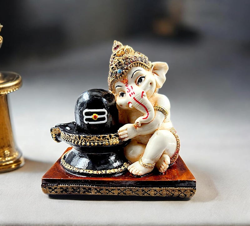 Karigaari India Ganesha Idol for Car Dashboard I Ganesh ji ki Murti in Shivling Pooja Pose I Cute Ganesha Showpiece for Home DecorGiftOffice - Image 2