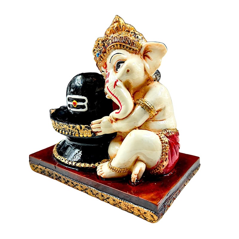 Karigaari India Ganesha Idol for Car Dashboard I Ganesh ji ki Murti in Shivling Pooja Pose I Cute Ganesha Showpiece for Home DecorGiftOffice - Image 5